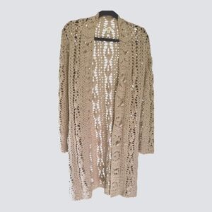 JJill Long Crocheted Cardigan with Covered Buttons Size Small